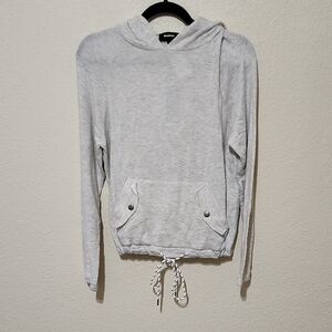 Monrow Gray Tie Front Long Sleeve Hoodie
